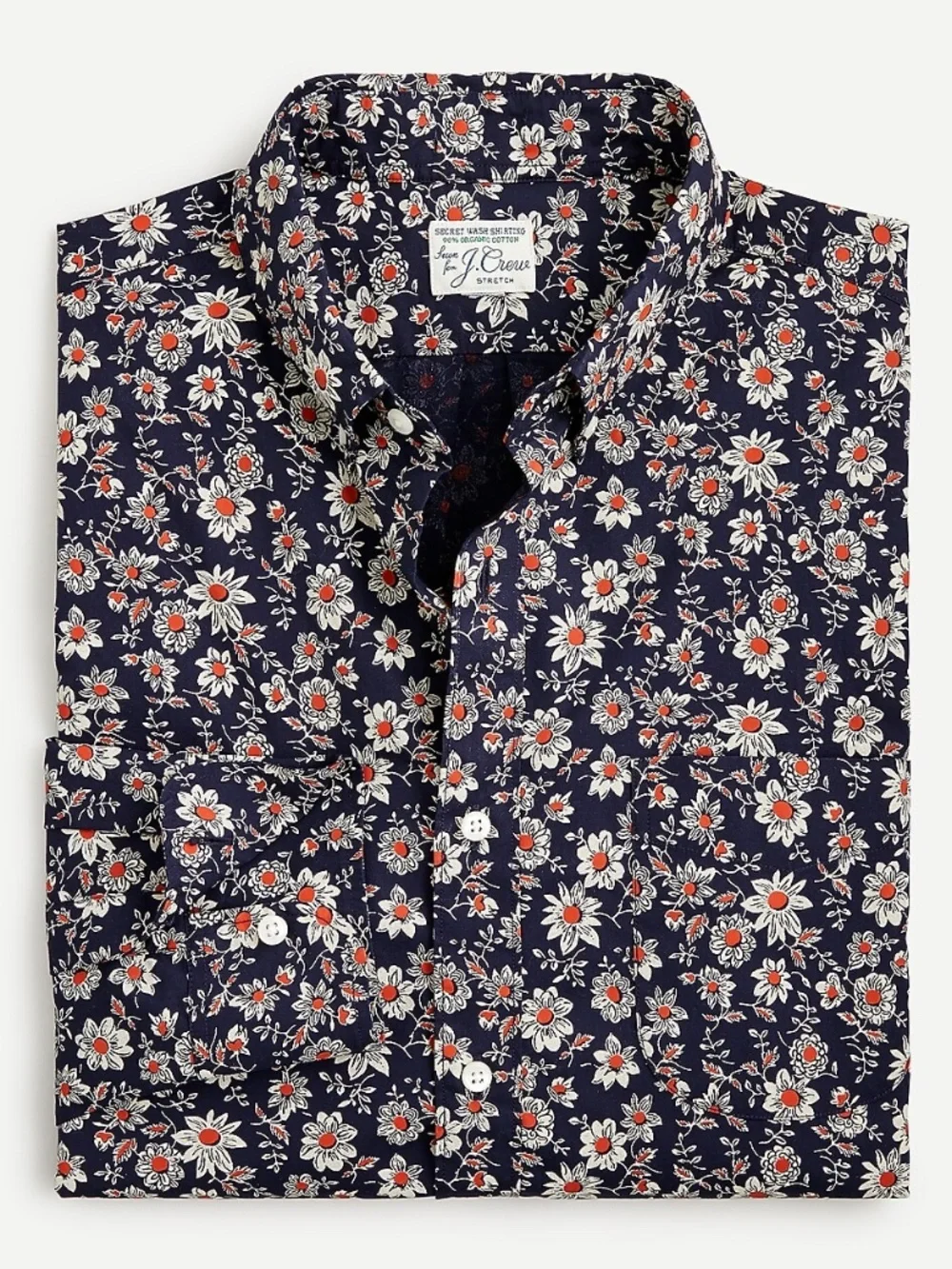 J. Crew Floral Slim Untucked Stretch Secret Wash Cotton Poplin Button Down Shirt